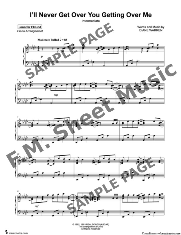 I ll never get over you getting over me intermediate piano by expose
